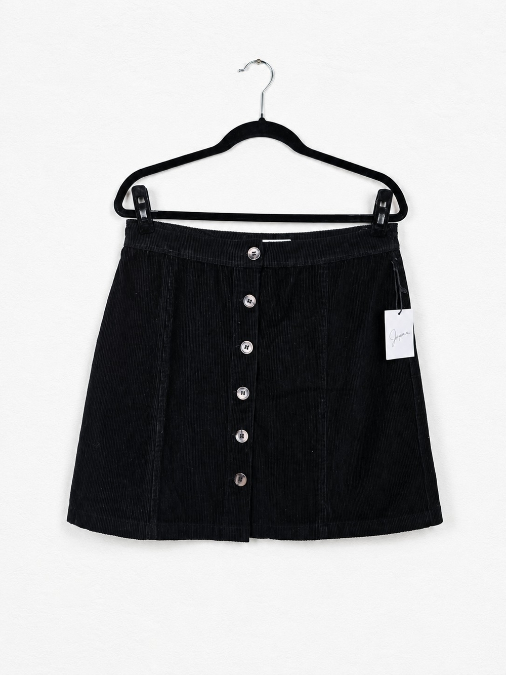 NWT Japna Black Corduroy Mini Skirt L Button Front A Line 90s Y2K Preppy